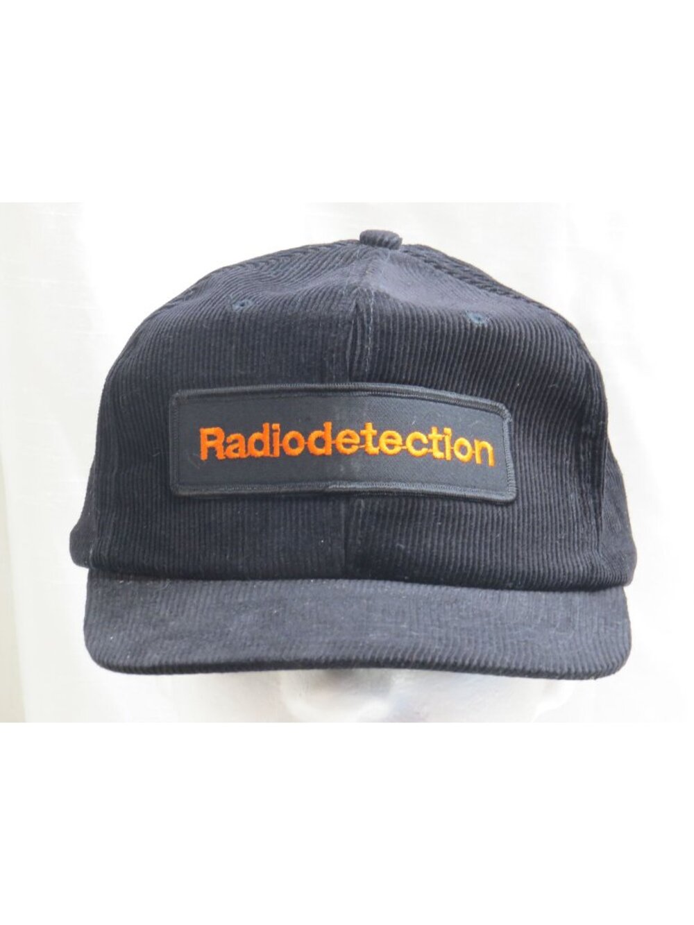 Vtg 80s Radiodetection Tech Hat Corduroy Snapback Retro Industrial Orange Patch
